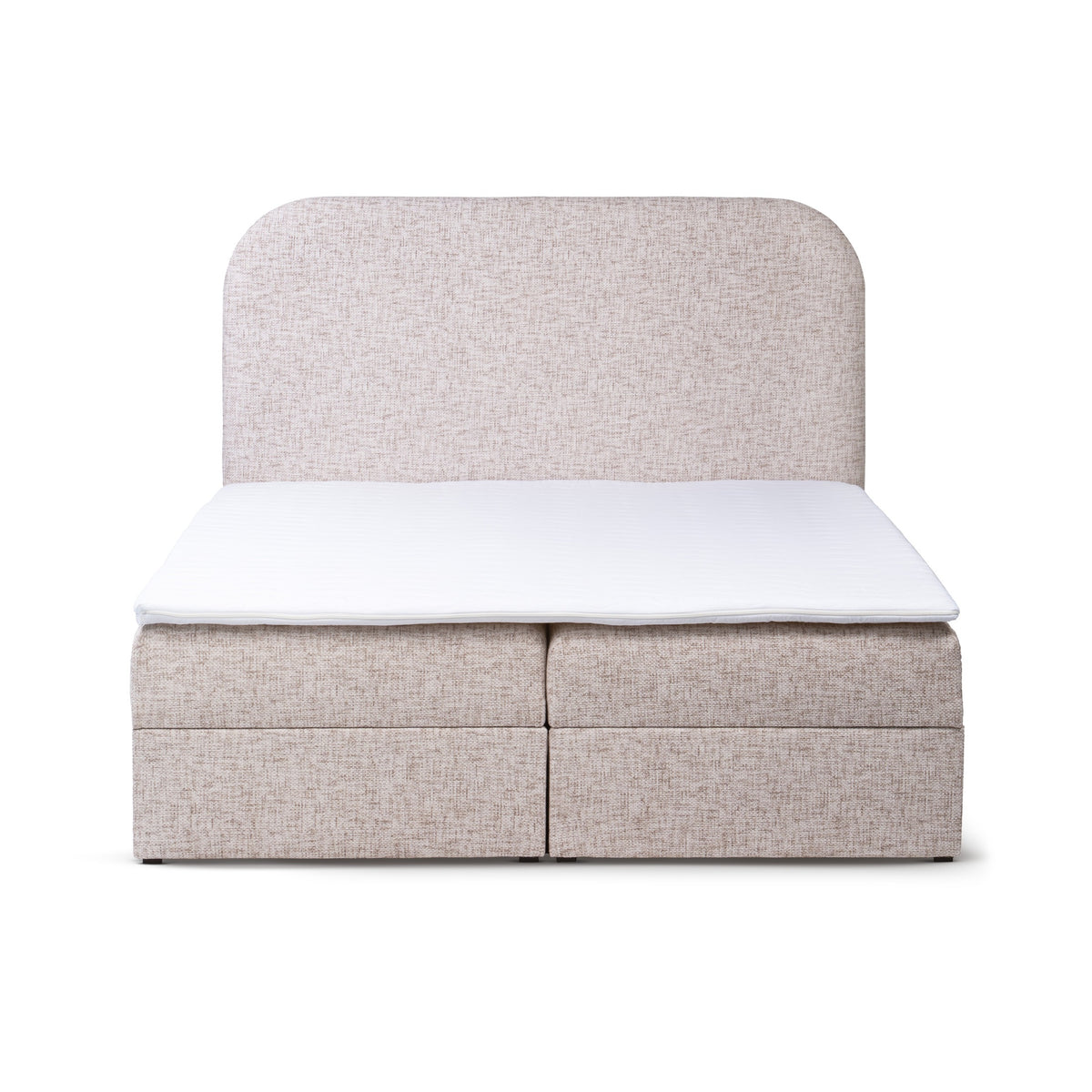 Gory-kontinentalseng med opbevaringsrum i minimalistisk stil – set forfra