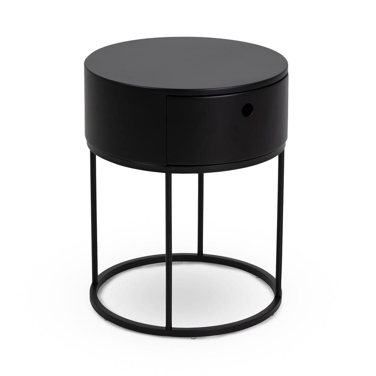Rund natbord med skuffe i minimalistisk stil | Ronda Sort