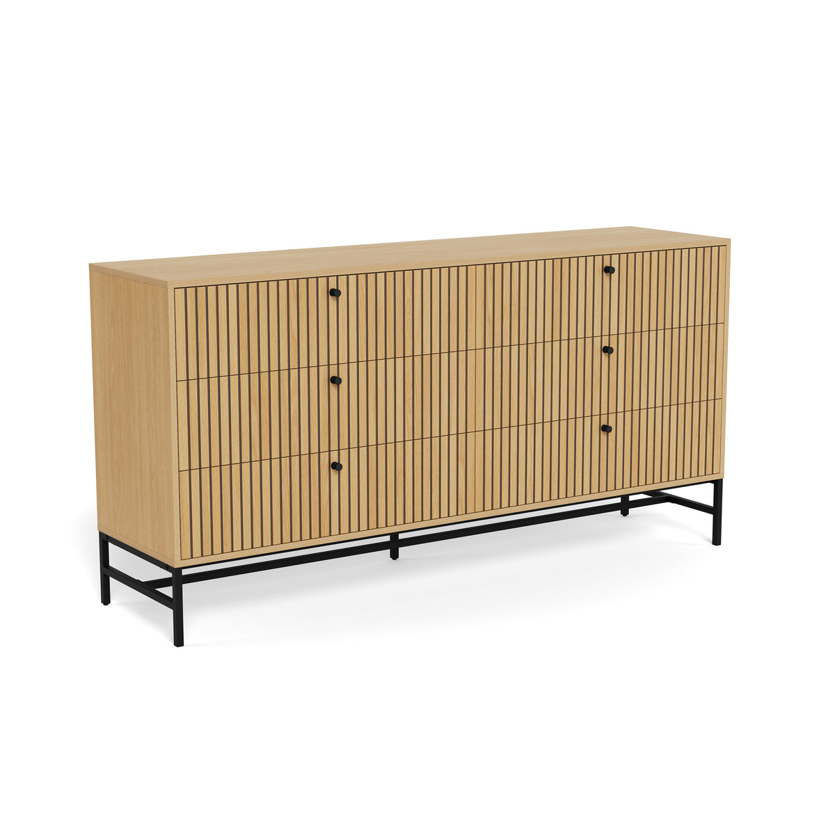 Komoda Bambouz 158x81 z lamelowym frontem w stylu nowoczesnym – widok pod kątem | Pillovely