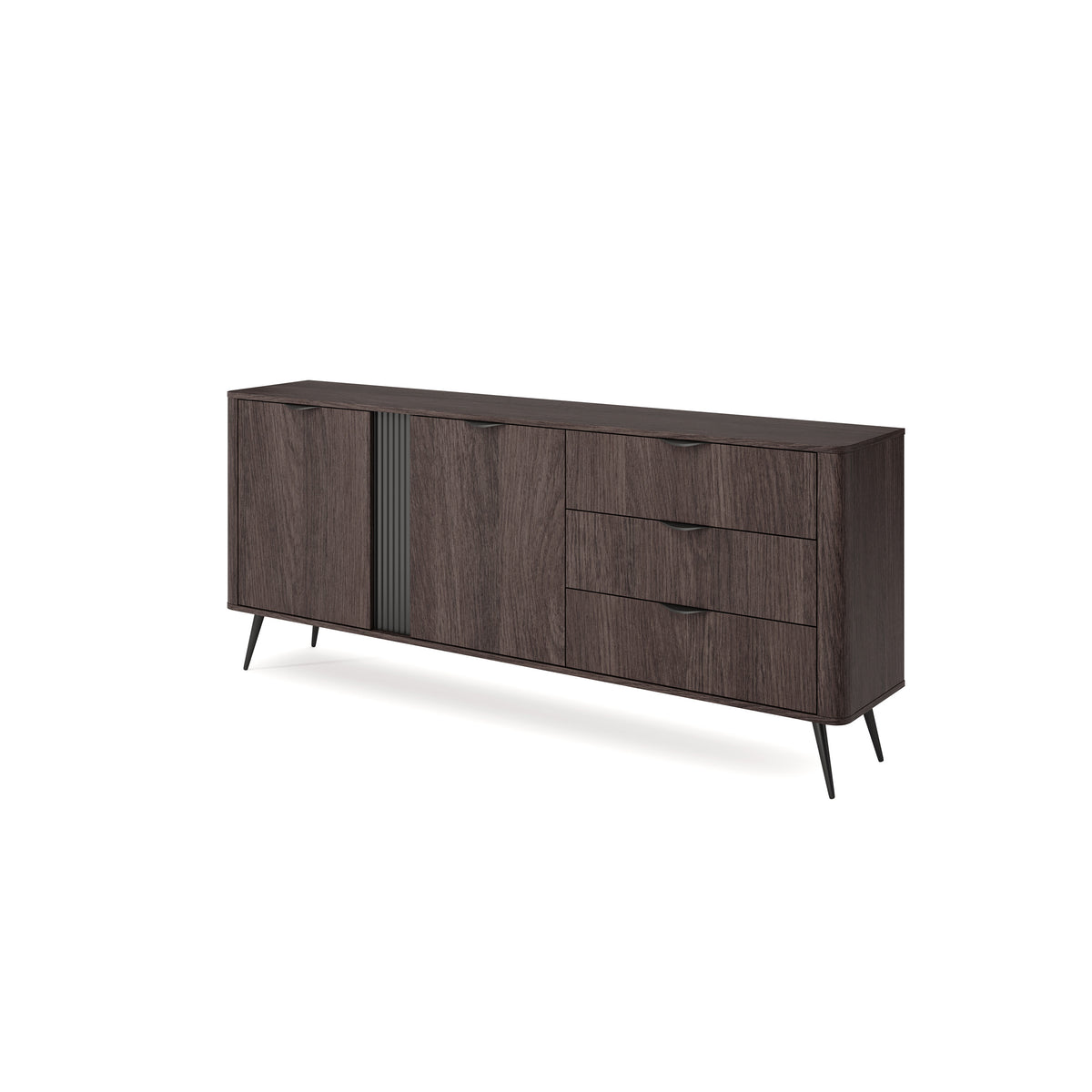 Velia-kommode, 195 x 81, med skabe og skuffer i soft loft-stil – set fra siden | Pillovely