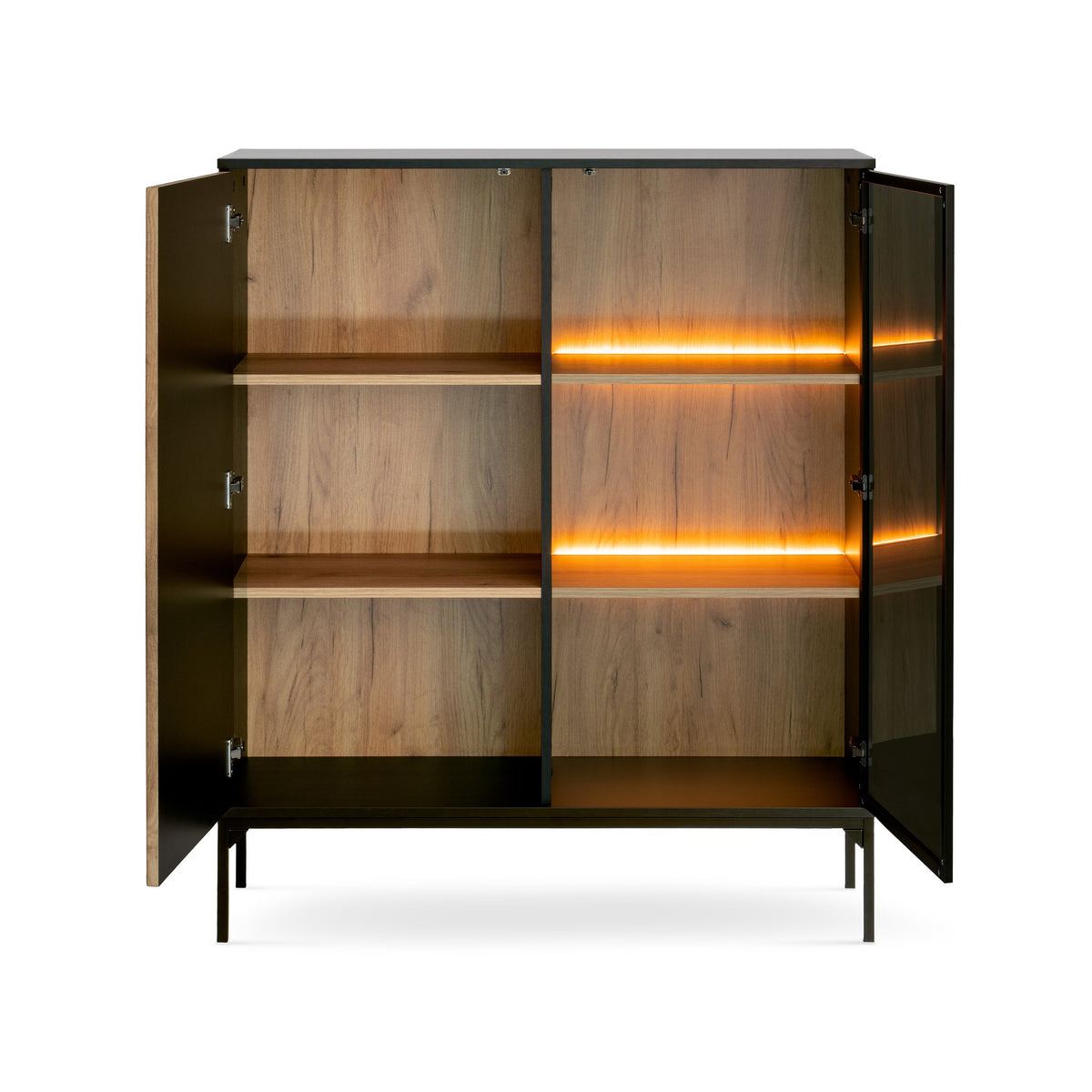 Lampy-kommode med låger og skuffe, 104x126, i loftstil – med åbne fronter