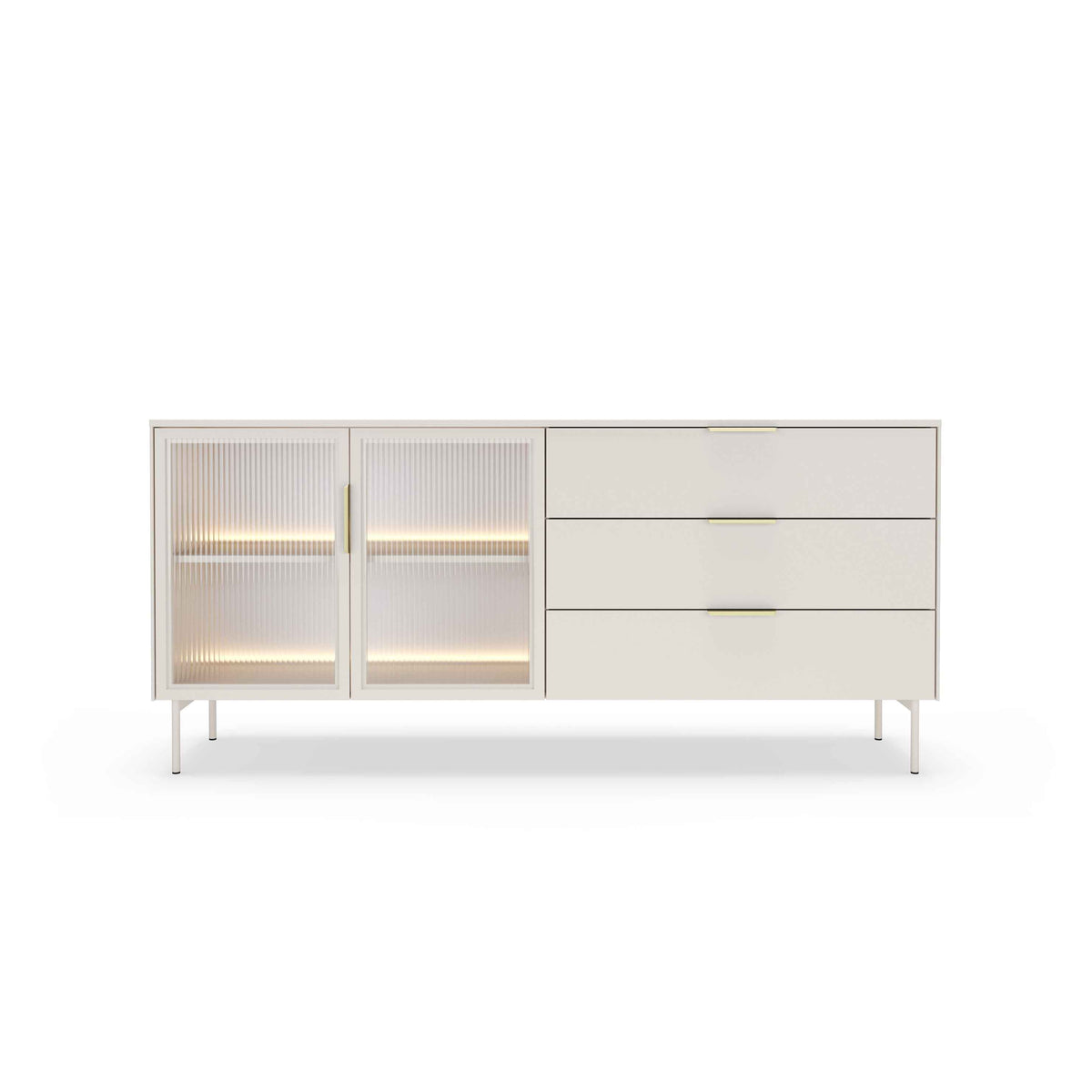 Lummer-kommode med låger og skuffer, 181 x 83, i moderne stil – set forfra