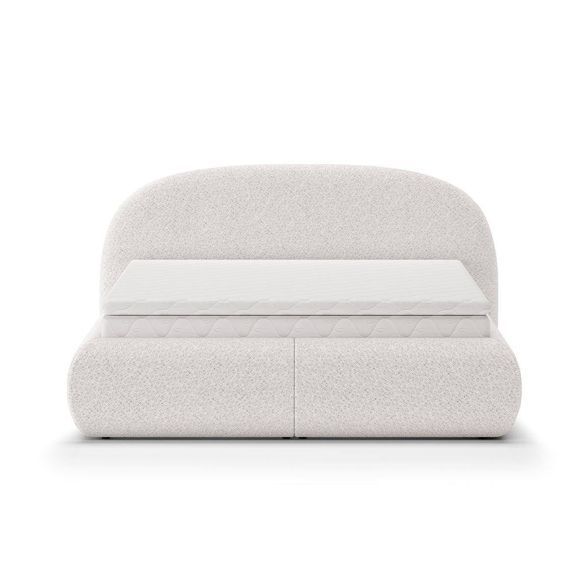 Glori-polstret seng 140/160/180 x 200 med opbevaringsrum i moderne stil – set forfra