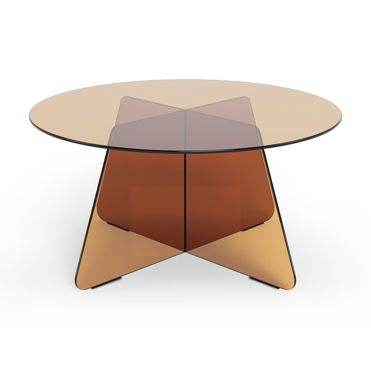 Aria Glass, et rundt sofabord til stuen med en diameter på 80 cm i moderne stil – set forfra