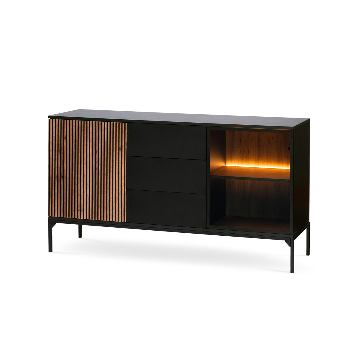 Kommode med skuffer og låger 154x83 i loftstil | Lampy Sort