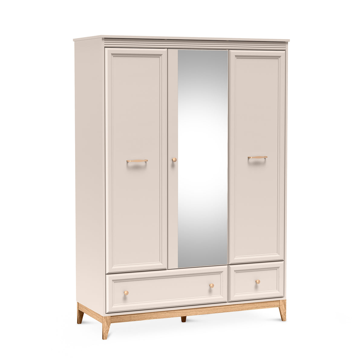 Serena-garderobeskab med spejl 136x193 med 3 døre i modern classic-stil – set fra siden | Pillovely