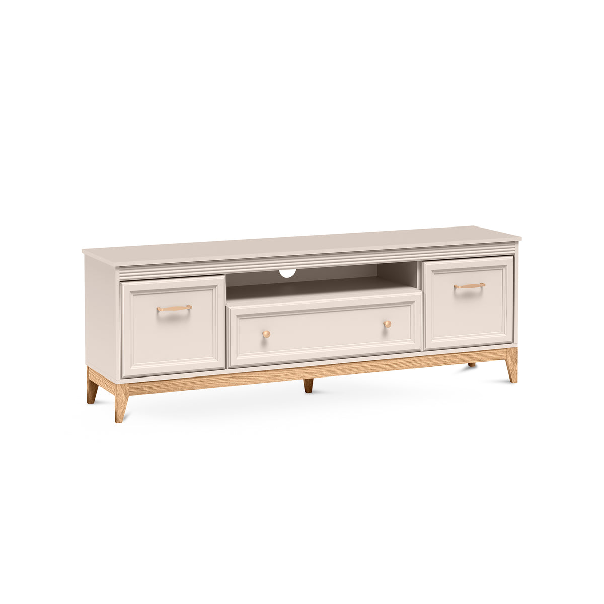 Serena TV-bord 179x62 med fræsede fronter i modern classic-stil – set fra en vinkel