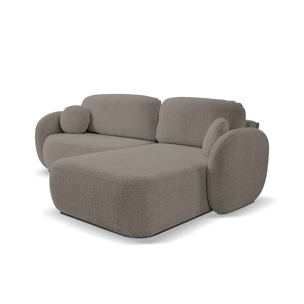 4-personers hjørnesofa med sovefunktion i minimalistisk stil, Abriamo-stof | OLEMO, højre side, bitter chokolade (ABRIAMO 01)