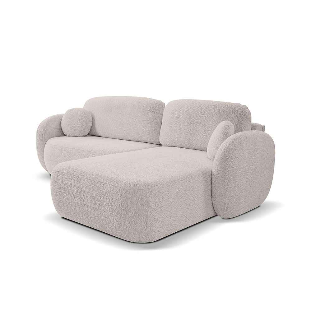 4-personers hjørnesofa med sovefunktion i minimalistisk stil, Abriamo-stof | OLEMO, højre side, kvartsgrå (ABRIAMO 02)