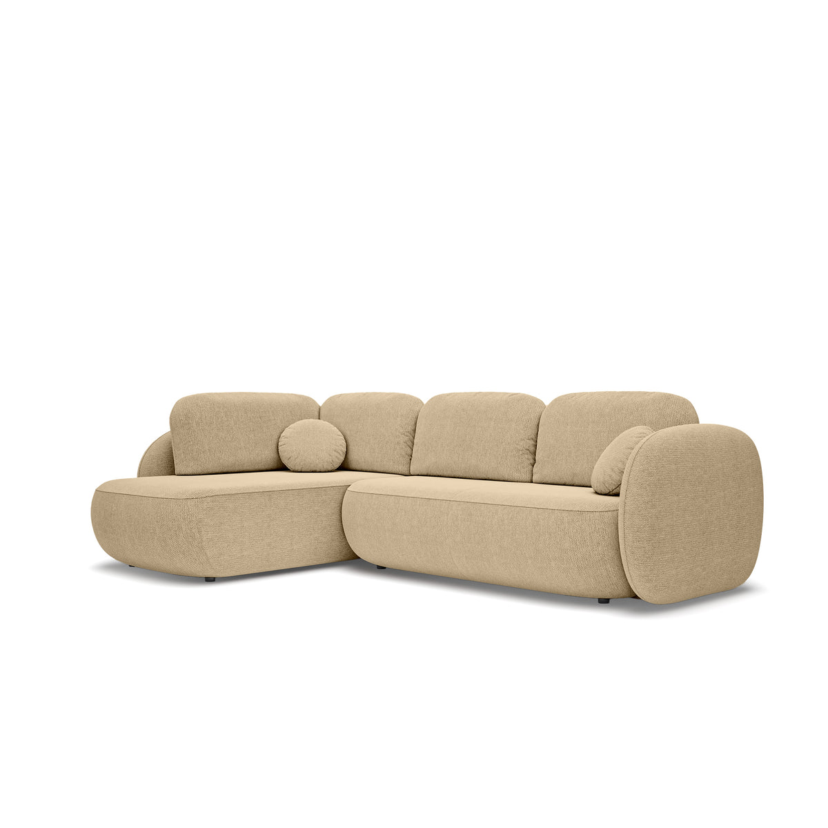 Hjørnesofa med sovefunktion, 123 x 250, i stilretningen »organic modern« | OLEMO Venstrevendt Nøddebeige (ARAGON 14)