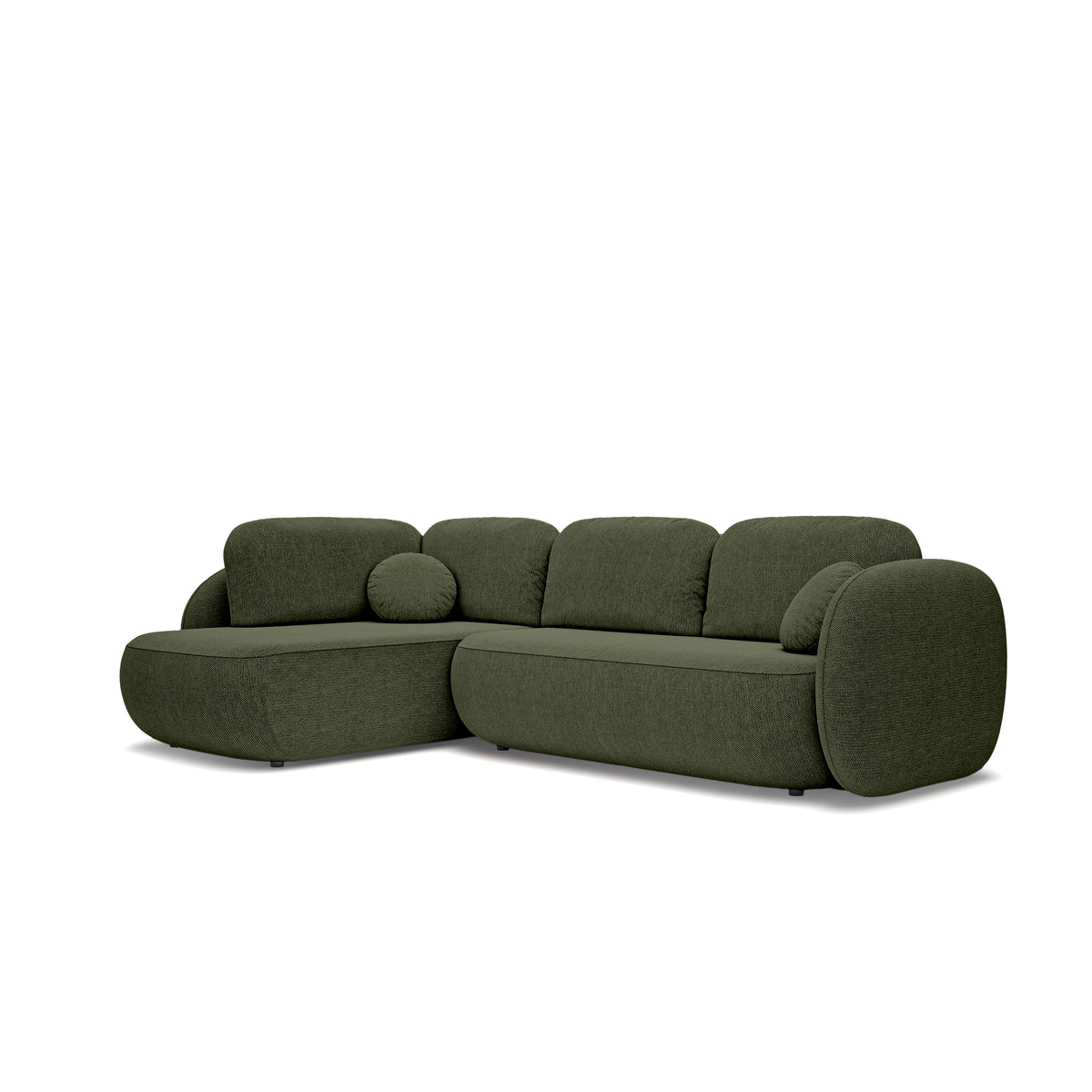 Hjørnesofa med sovefunktion, 123 x 250, i stilretningen »organic modern« | OLEMO Venstrevendt Takgrøn (ARAGON 39)