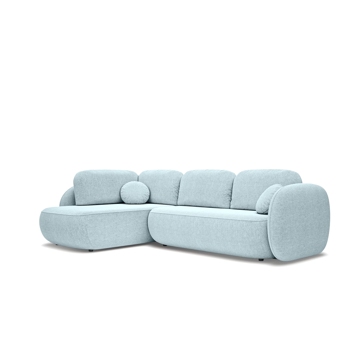 Hjørnesofa med sovefunktion, 123 x 250, i stilretningen »organic modern« | OLEMO Venstrevendt Isblå (ARAGON 70)