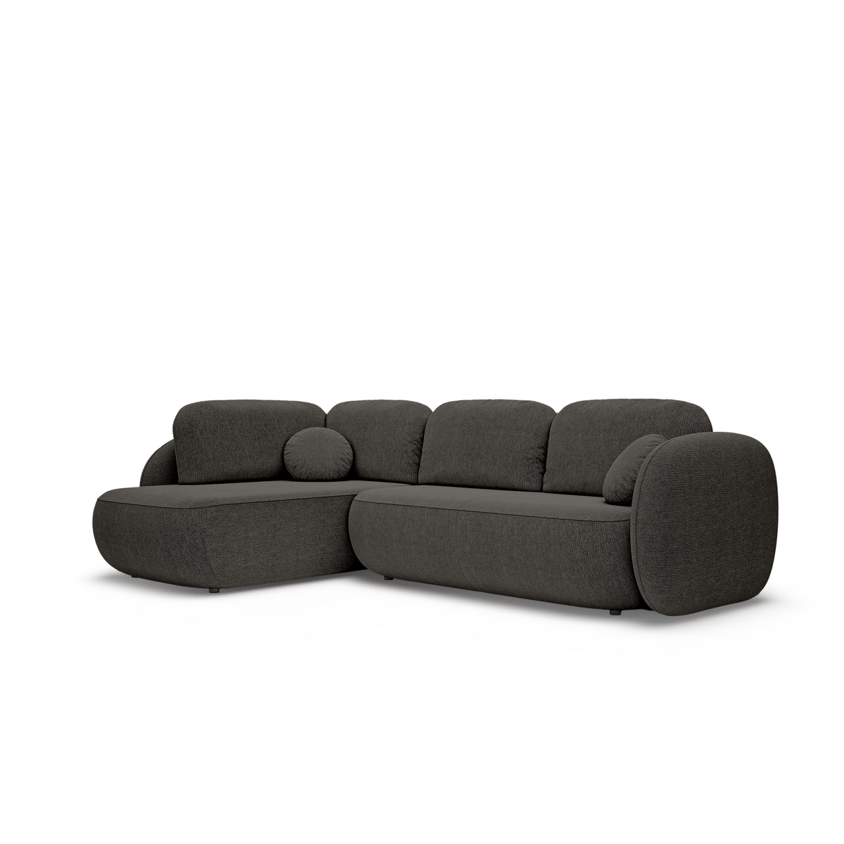 Hjørnesofa med sovefunktion, 123 x 250, i stilretningen »organic modern« | OLEMO Venstrevendt Basaltbrun (ARAGON 97)