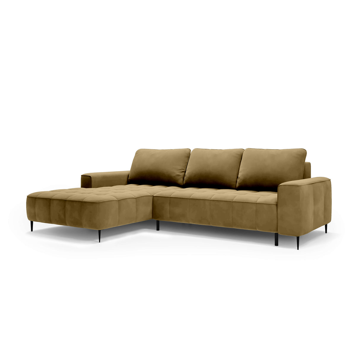 Hjørnesofa med opbevaringsrum til sengetøj, 280 cm, i elegant stil | Francessco, venstrevendt, Gylden Sepia (SALVADOR 08)
