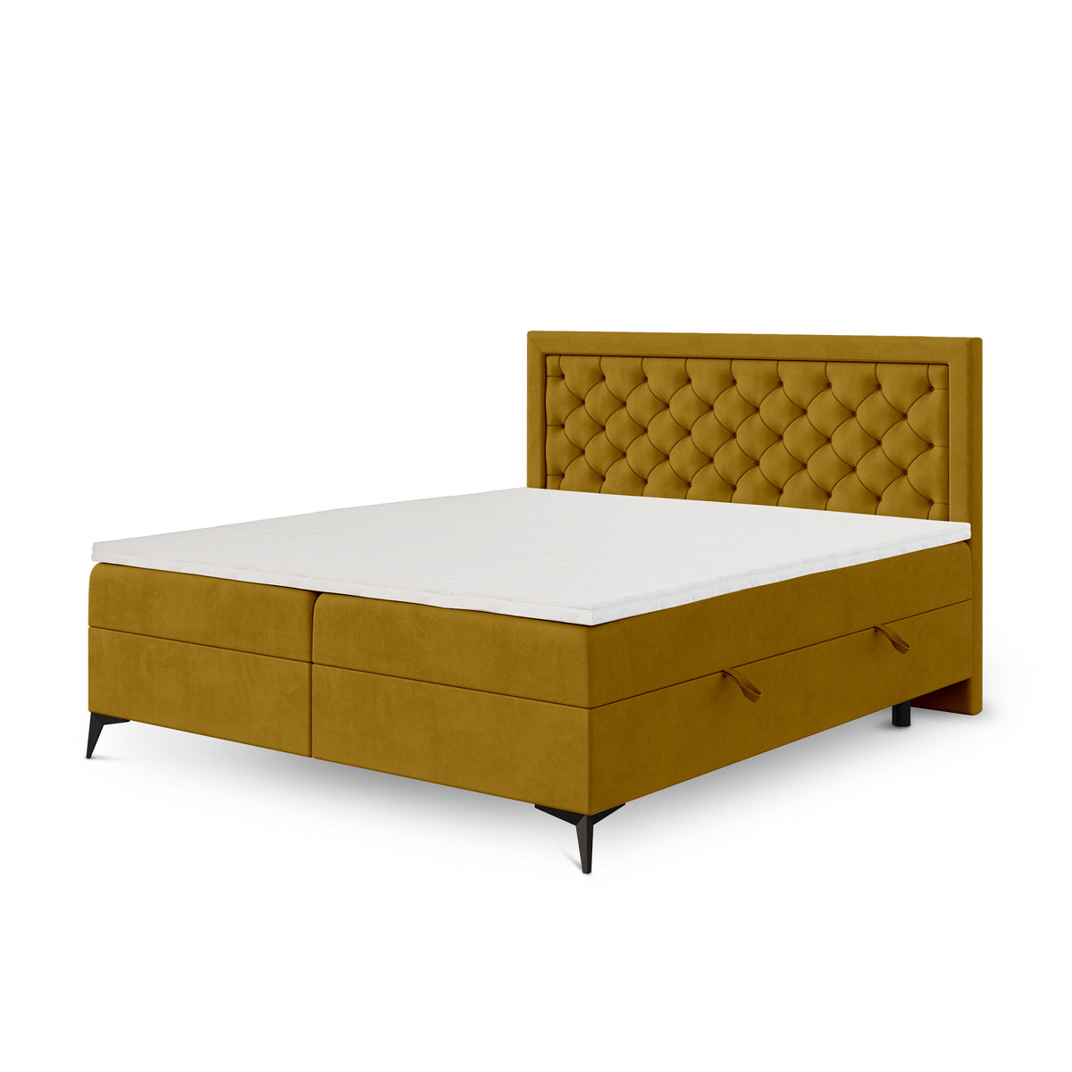 Łóżko kontynentalne pikowane z dwoma pojemnikami w stylu glamour | Rosselia 90x200 Złoty Szafran (MAGIC VELVET 2289)