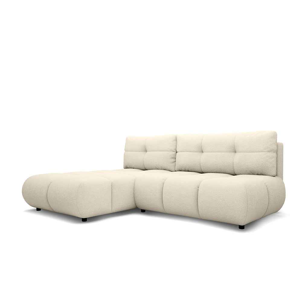 Hjørnesofa med sovefunktion, DL 230 cm, i moderne stil | Milorya, venstrevendt, cremefarvet (NOW OR NEVER 02)