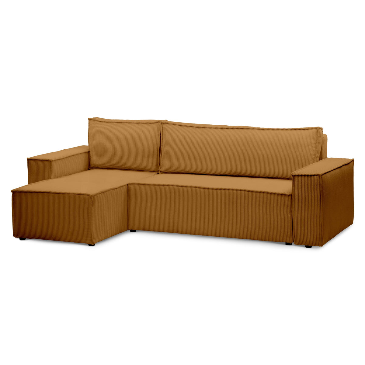 Universel hjørnesofa med sovefunktion til 3 personer, 200x142–154, i loftstil | Agi, Karamel (POSO 42)