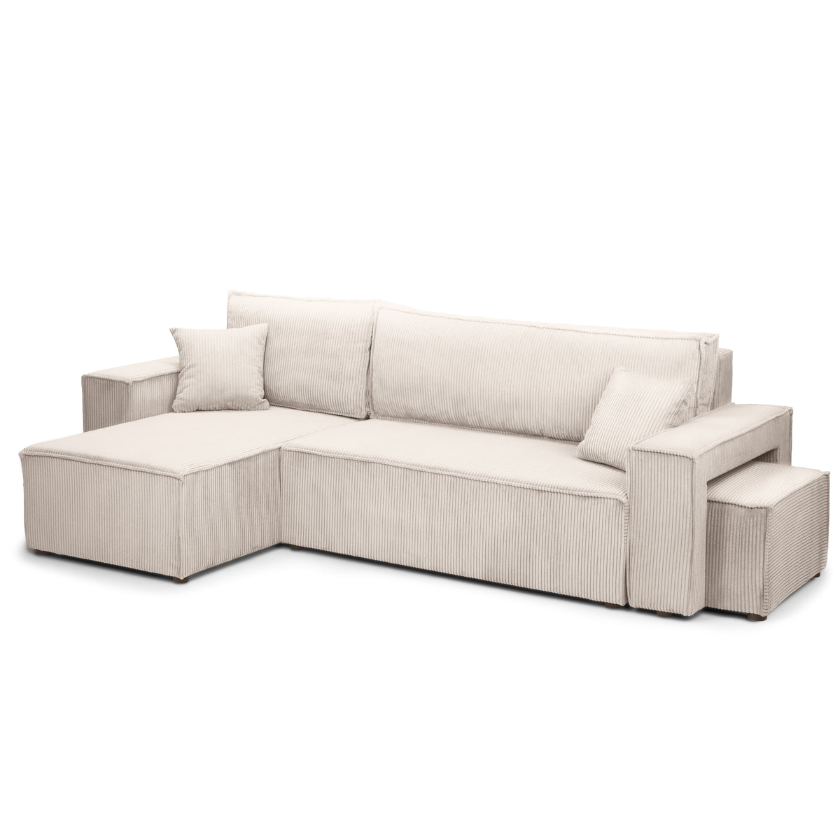 Universel hjørnesofa med sovefunktion og puf i moderne stil | Klara Elfenben (POSO 105) Universel