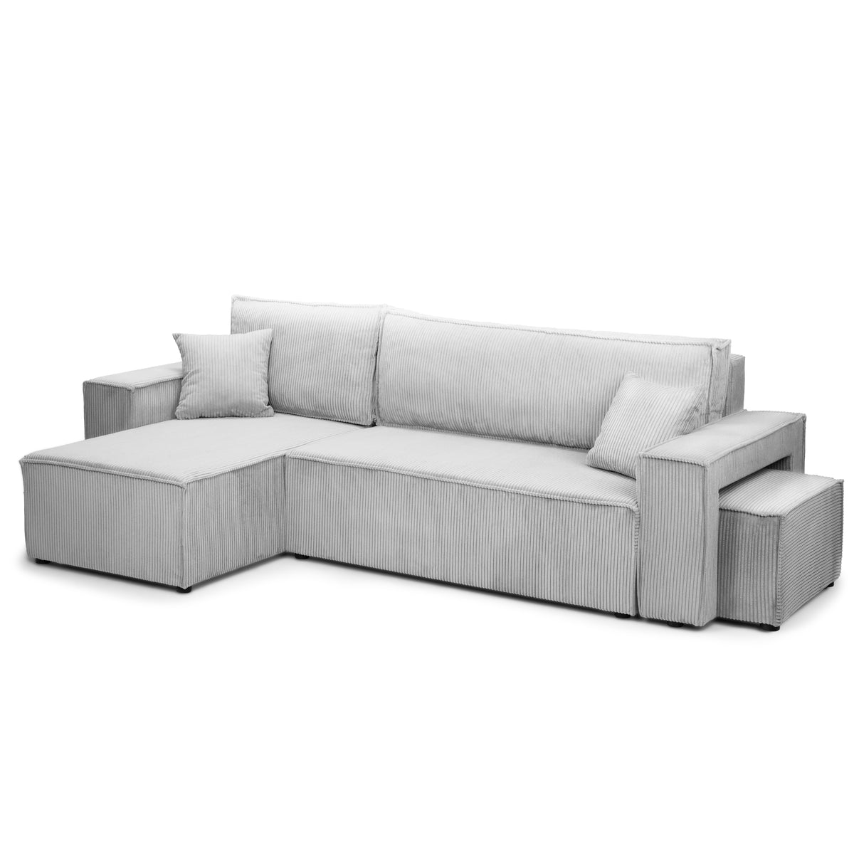 Universel hjørnesofa med sovefunktion og puf i moderne stil | Klara Gråhvid (POSO 110) Universel