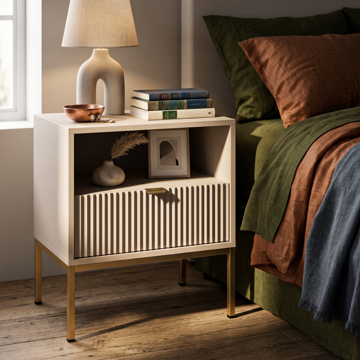 Roza-natbord med skuffe, 54 x 56 cm, i glamour-stil – i indretningen