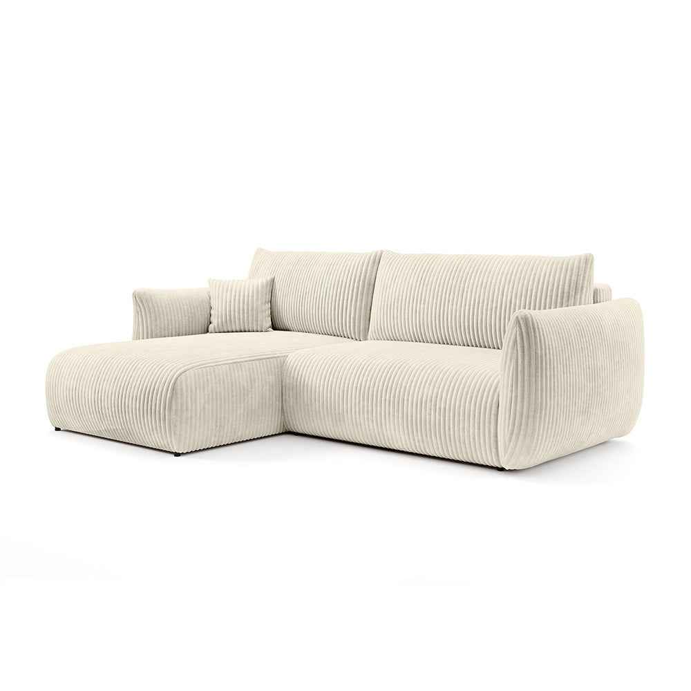 Hjørnesofa med sovefunktion, 257 cm, i moderne stil | ALLORO, venstrevendt, Cremefnug (TILIA 03)