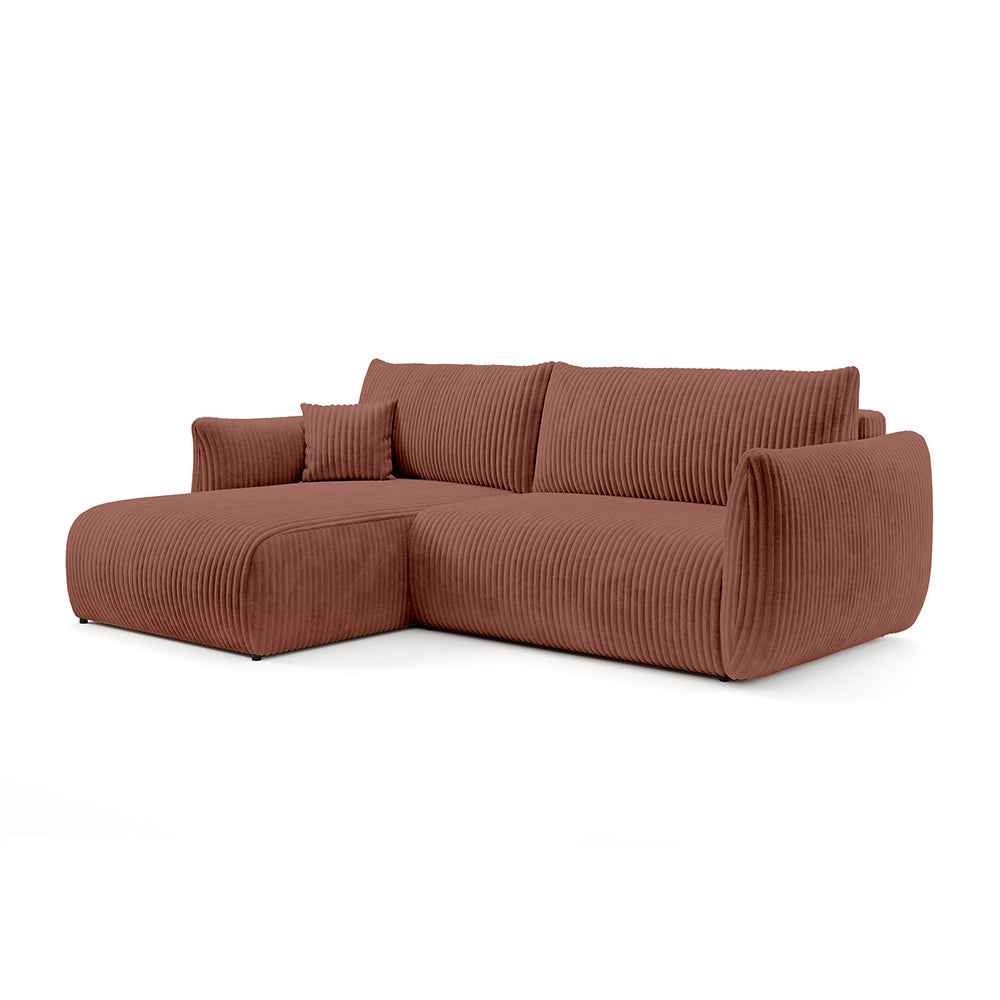 Hjørnesofa med sovefunktion, 257 cm, i moderne stil | ALLORO, venstrevendt, Toskansk Mursten (TILIA 52)