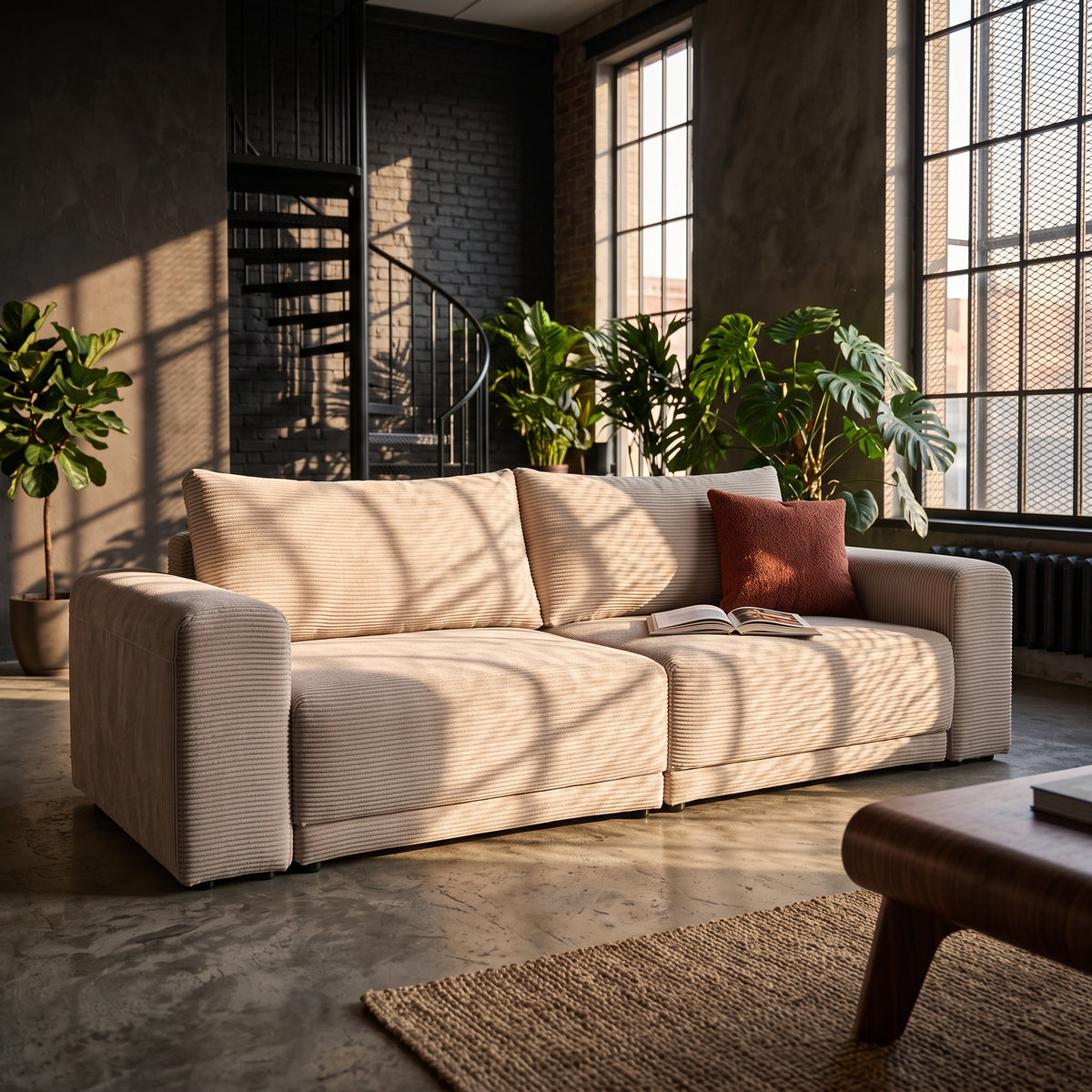 Zoria-sofaen, en sovesofa på 145 × 203 med opbevaringsplads i moderne stil – i indretningen