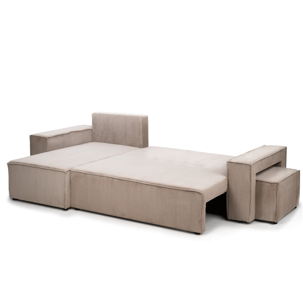 Klara-hjørnesofa, universel med sovefunktion og puf i moderne stil – set fra en vinkel