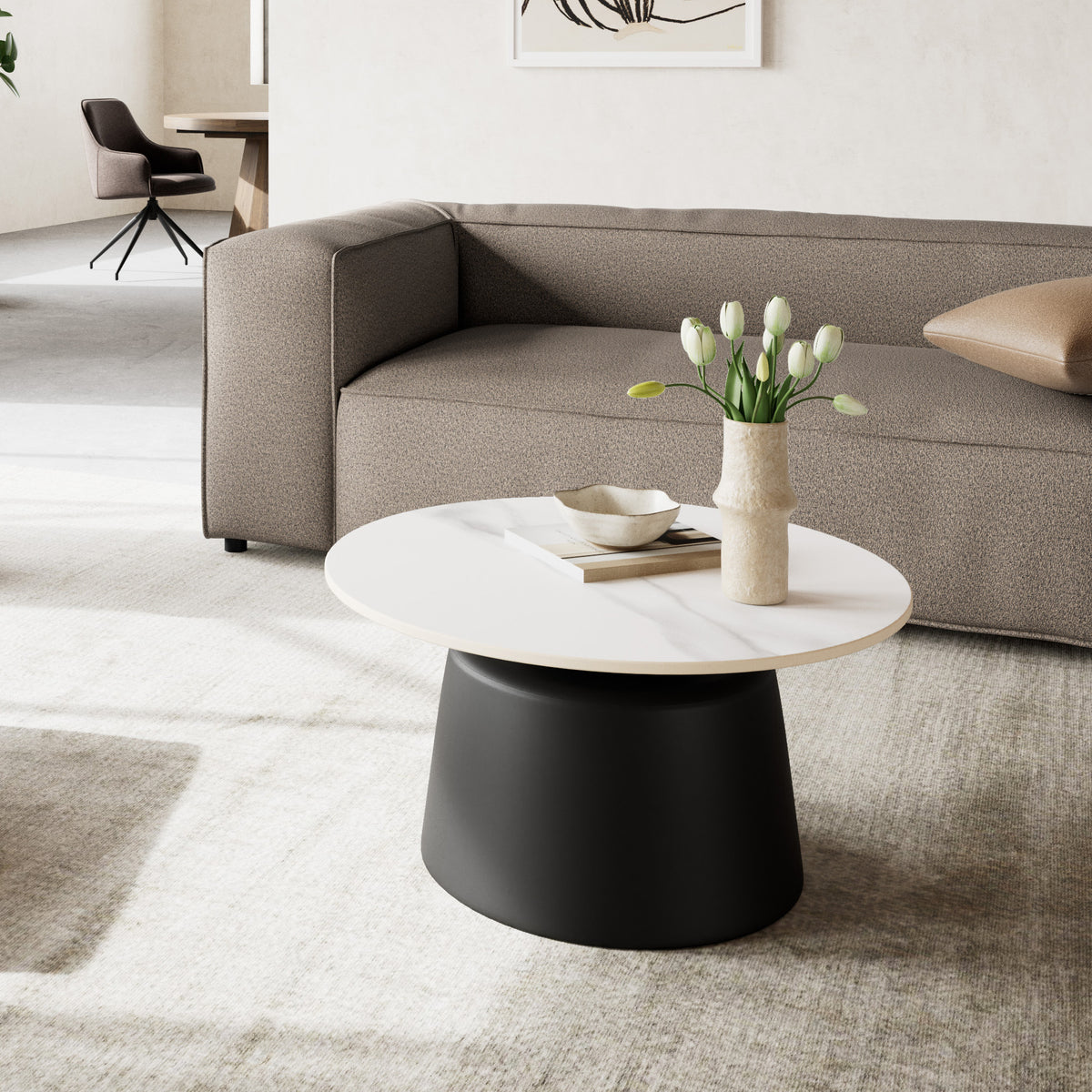 Fumor – et rundt sofabord til stuen med en diameter på 70 cm i moderne stil – i indretningen