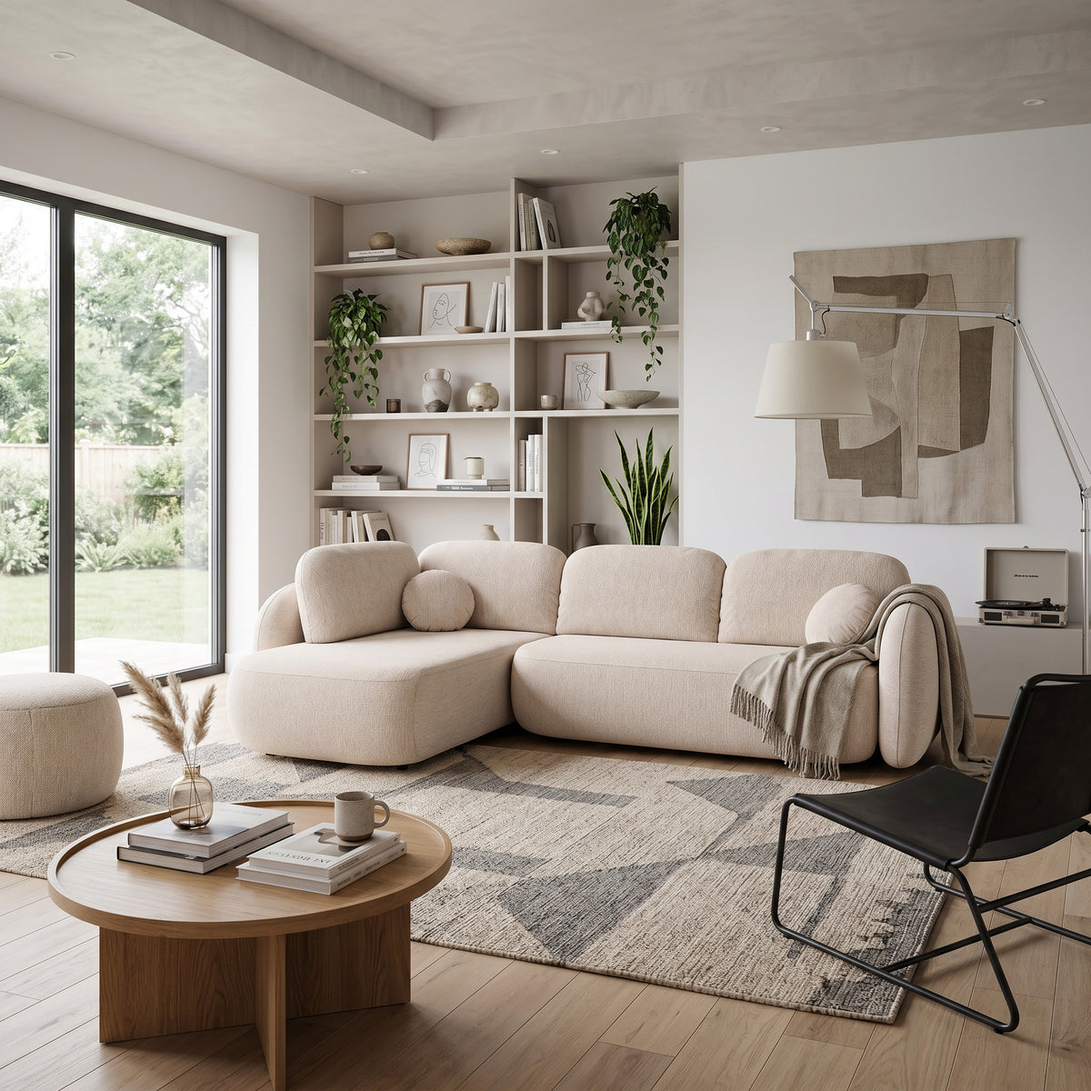 Olemo-hjørnesofa med sovefunktion, 123 x 250, i stilretningen »organic modern« – i indretningen