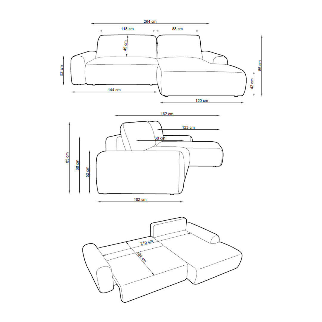 Dori-hjørnesofa med sovefunktion, 125x200, med opbevaringsrum i moderne stil – billede 7