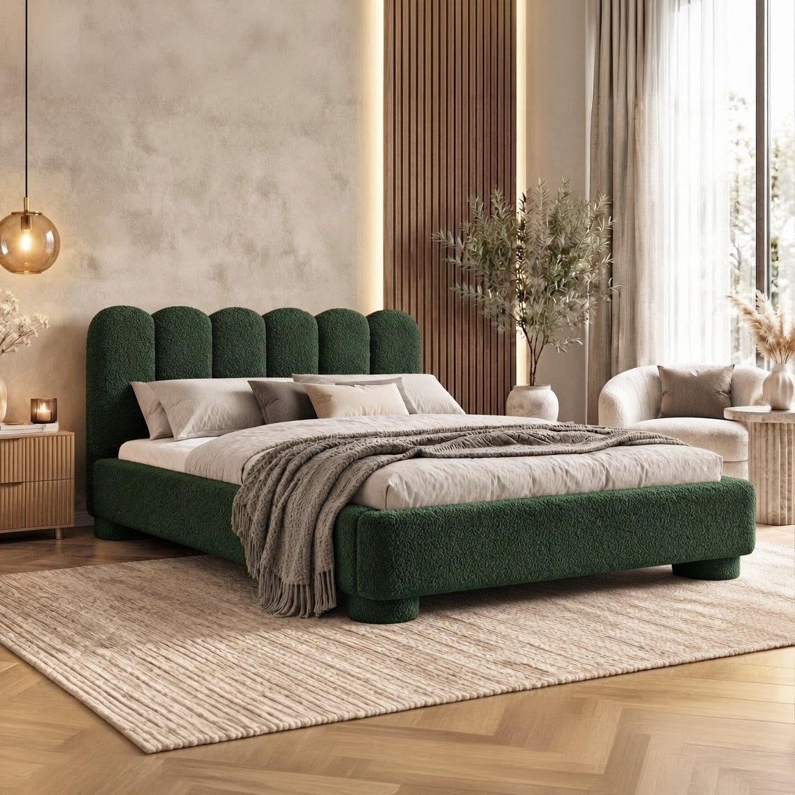 Lattri-polstret seng 120x200–200x200 med opbevaringsrum i modern organic-stil, stof Coral – i indretningen | Pillovely