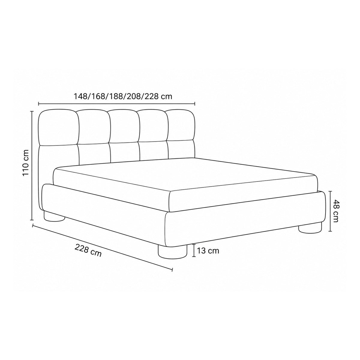Lattro polstret seng 120x200–200x200 med opbevaringsrum i modern organic-stil, stof i farven Coral – måltegning | Pillovely