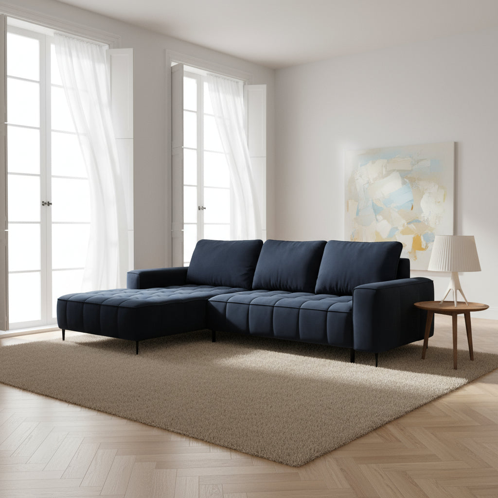 Francessco-hjørnesofa med opbevaringsrum til sengetøj, 280 cm, i elegant stil – i indretningen