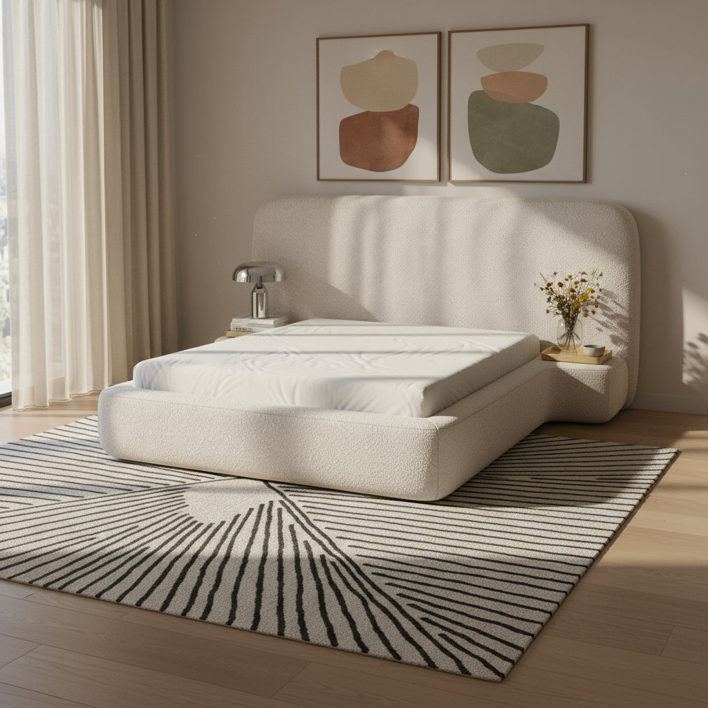 Genz-polstret seng i størrelserne 140x200, 160x200 og 180x200 i japandi-stil – i indretningen