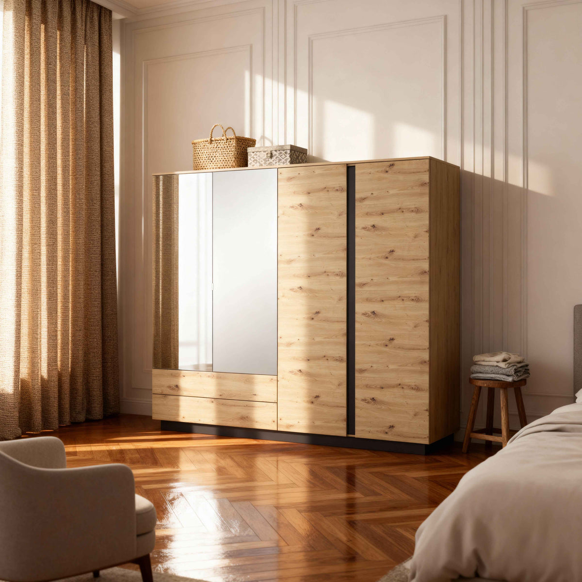 Armelia-garderobeskab med 4 døre, 220 x 202 cm, i moderne stil – i indretningen