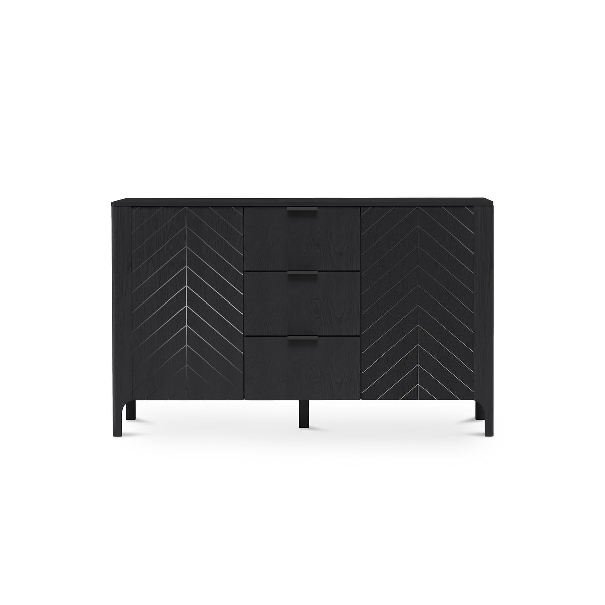 EKLIPSO-kommode 153x95 med frontpaneler i fiskebensmønster i moderne stil – farve Sort | Pillovely