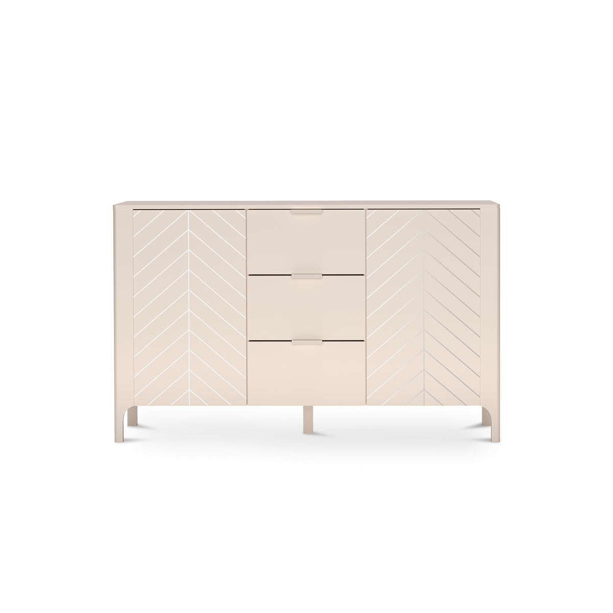 EKLIPSO-kommode 153x95 med frontpaneler i fiskebensmønster i moderne stil, farve Kashmir – set forfra | Pillovely