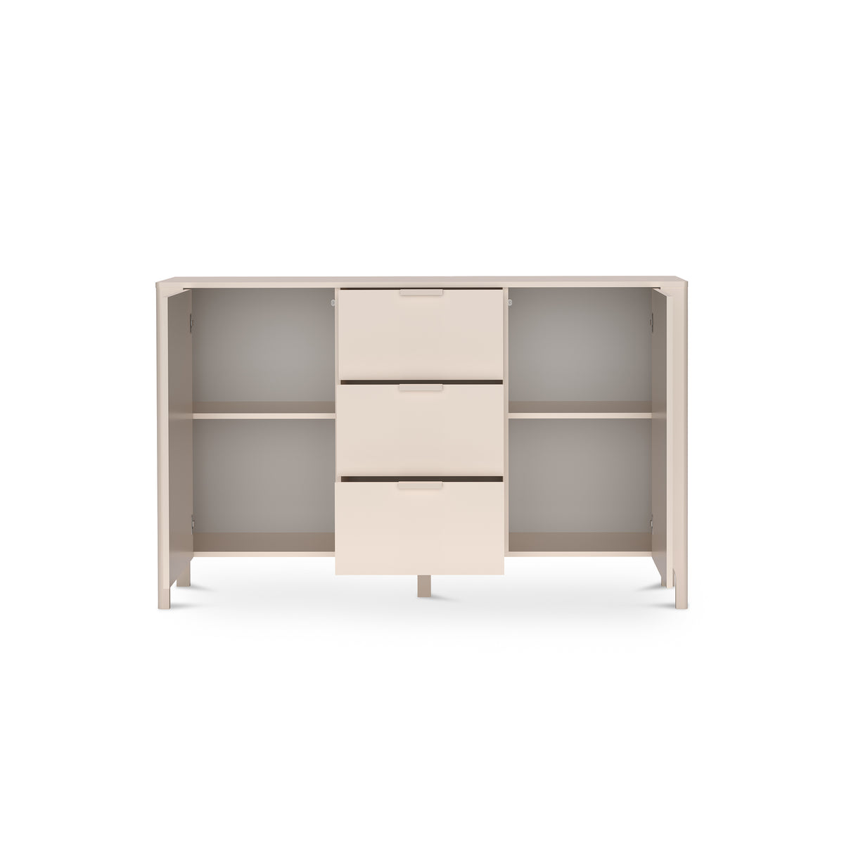 EKLIPSO-kommode 153x95 med frontpaneler i fiskebensmønster i moderne stil, farve Kashmir – indvendigt billede, når skufferne er åbnet | Pillovely