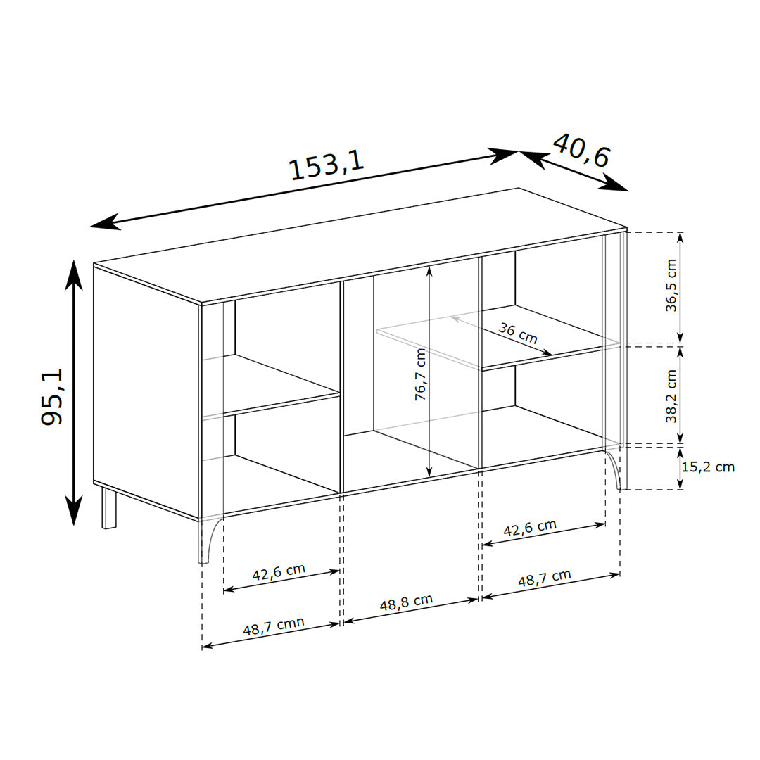 EKLIPSO-kommode 153x95 med frontpaneler i fiskebensmønster i moderne stil – måltegning | Pillovely