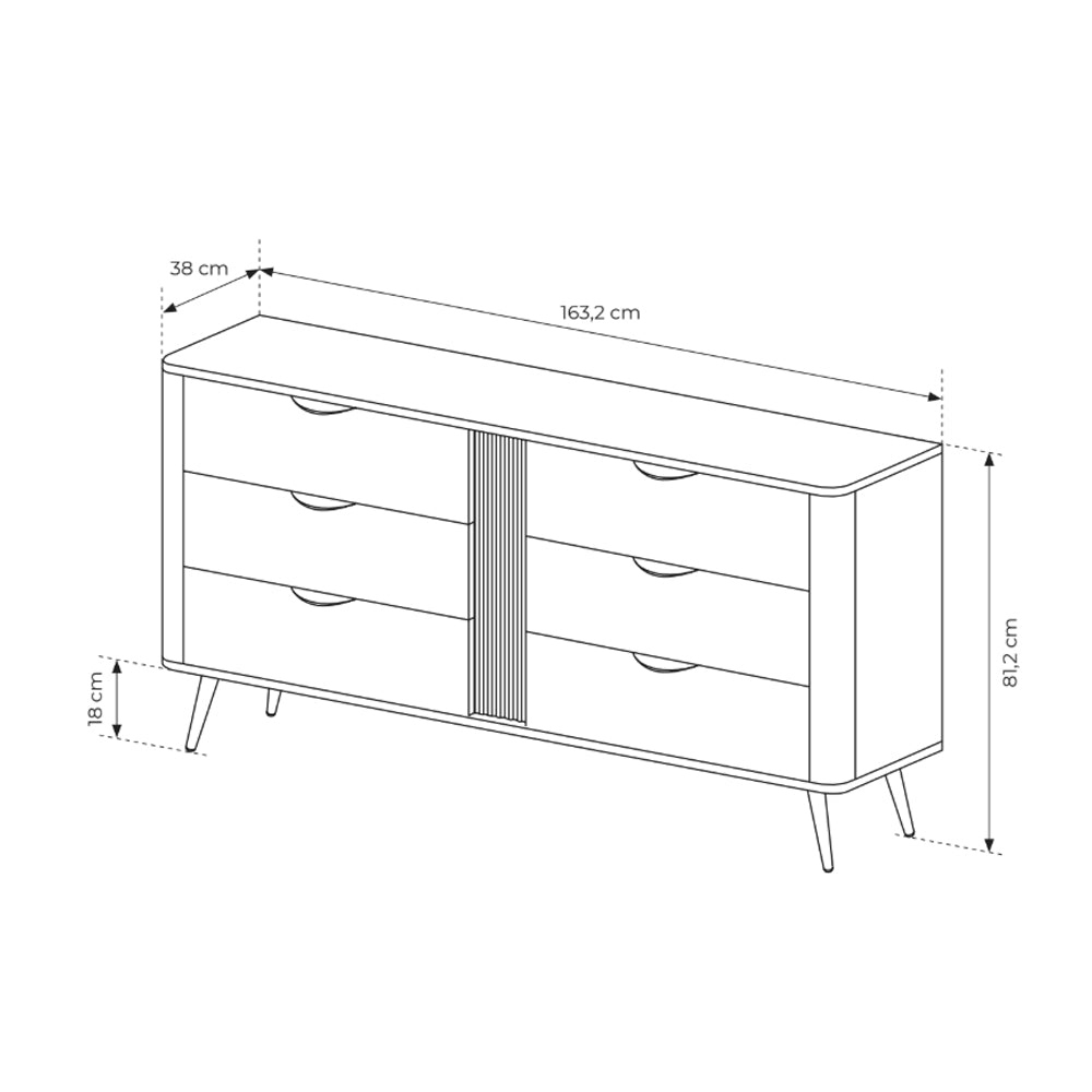 Velia-kommode med 6 skuffer, 163 x 81, i soft loft-stil – billede 6