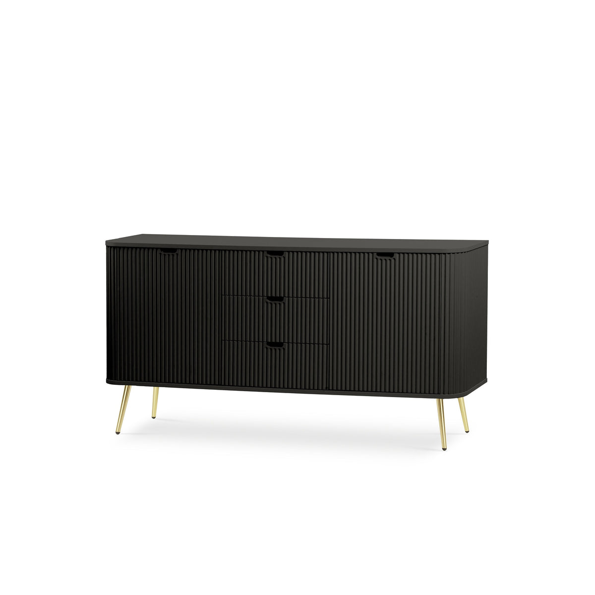 Kommode med låger og skuffer, 168 x 87, i moderne stil | Eva, sort og guld