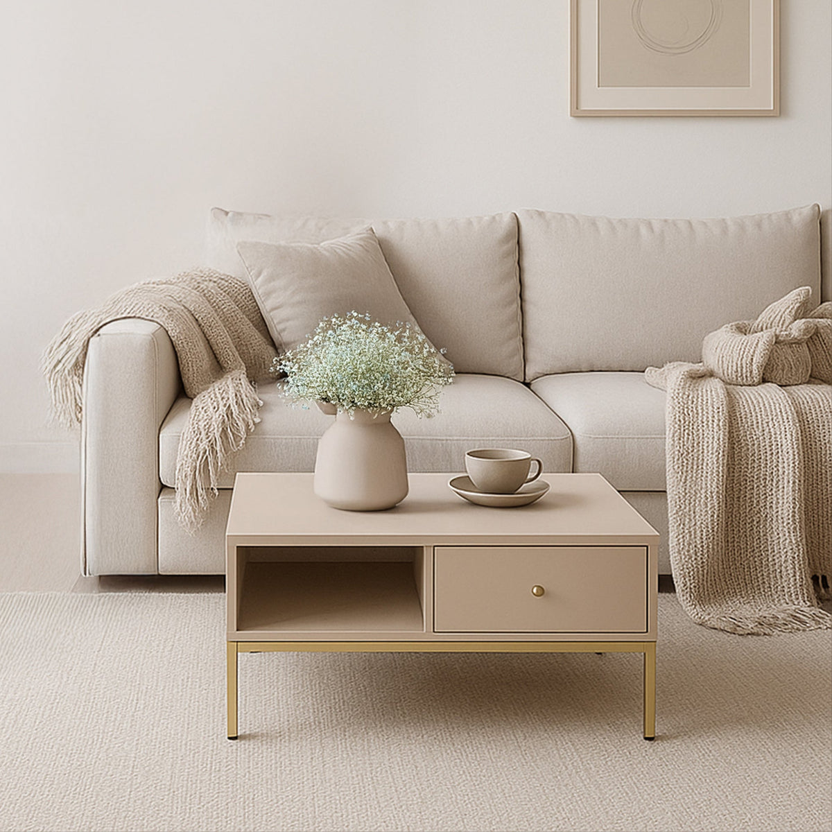 Kviat sofabord til stuen, 104x47, med skuffe i modern classic-stil – billede 2