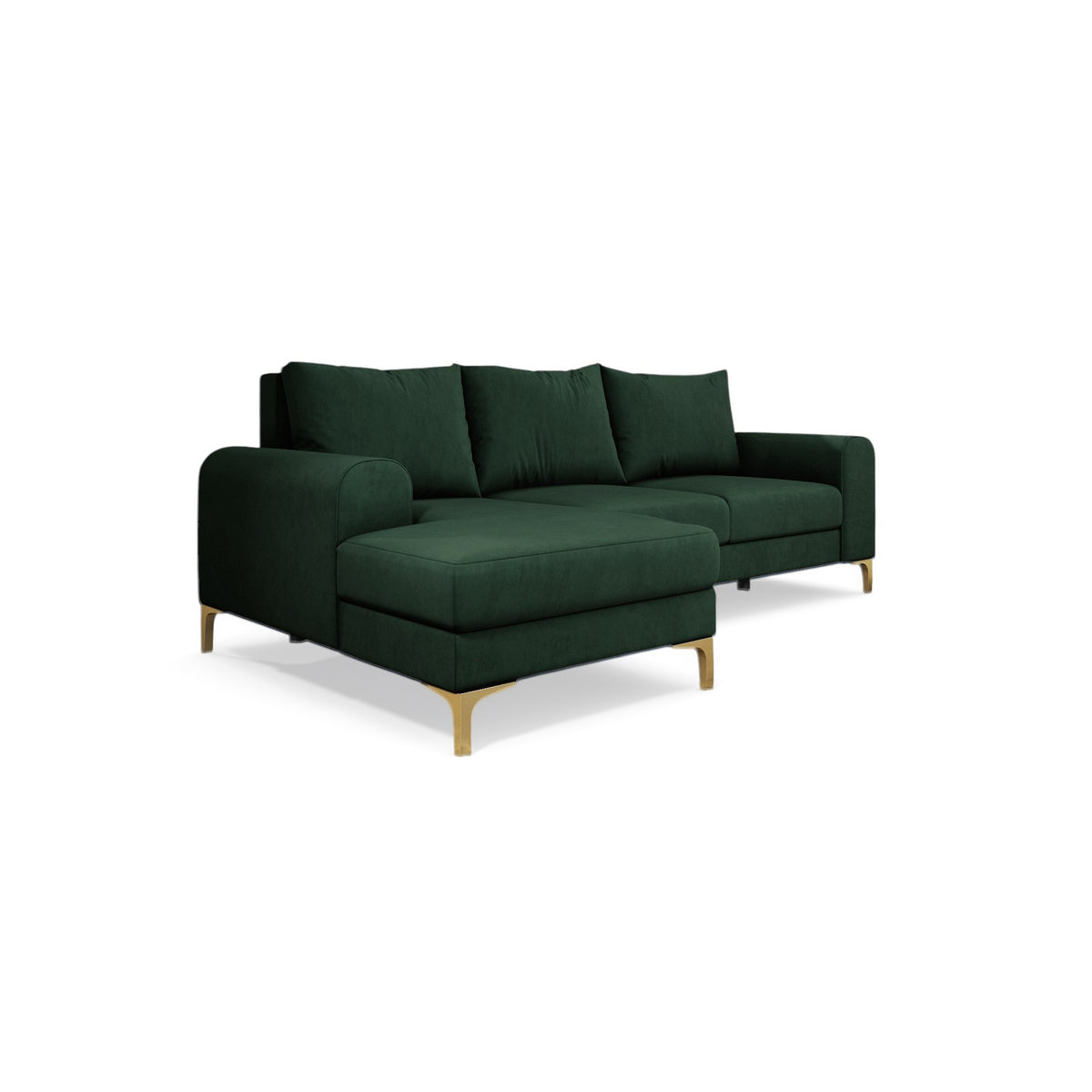 Hjørnesofa Arpelo 245x145 venstrevendt Skovmos (MANILA 35) på guldben – moderne hjørnesofa i boho-stil