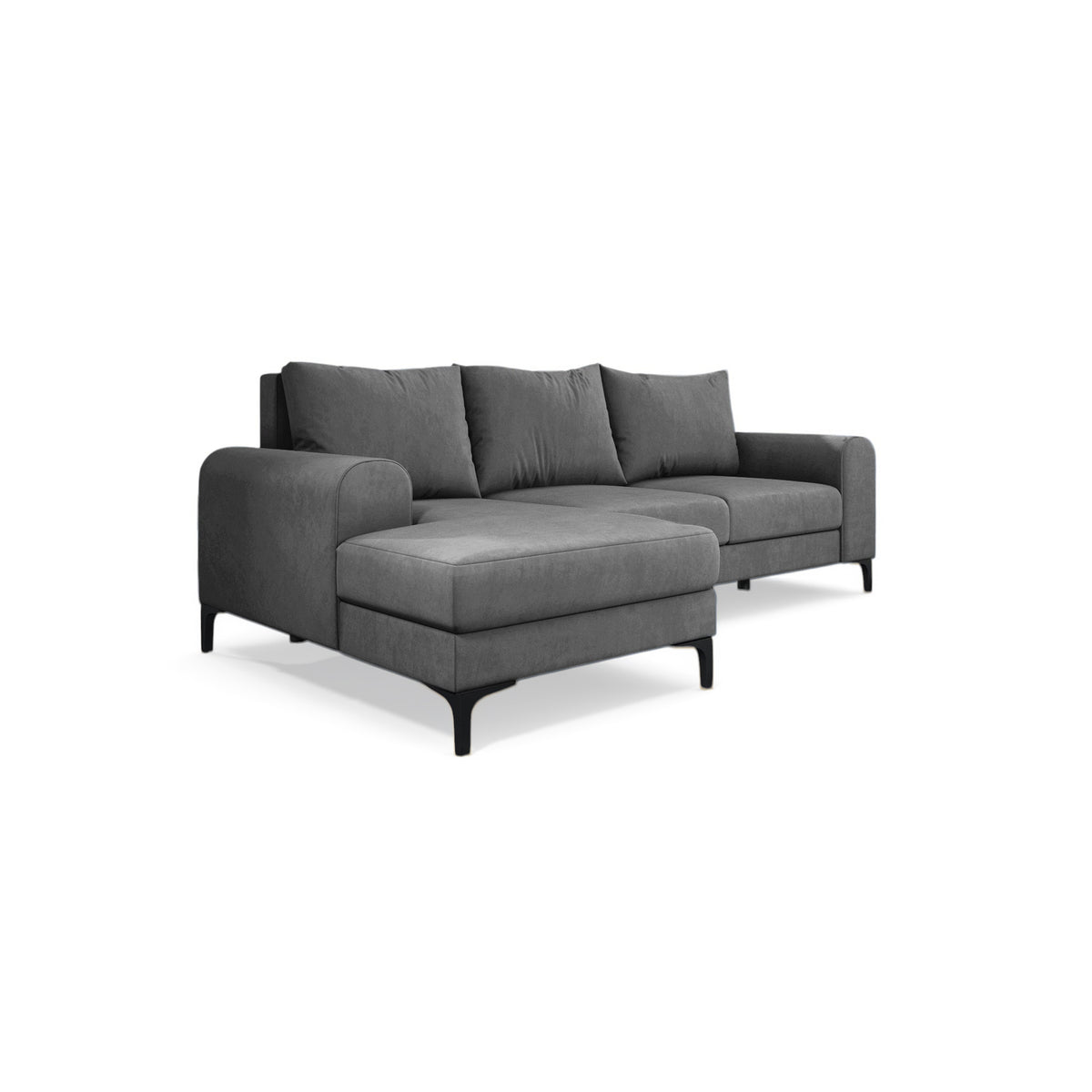 Hjørnesofa Arpelo 245x145 venstrevendt Stålgrå (MANILA 16) på sorte ben – hjørnesofa med opbevaring til sengetøj
