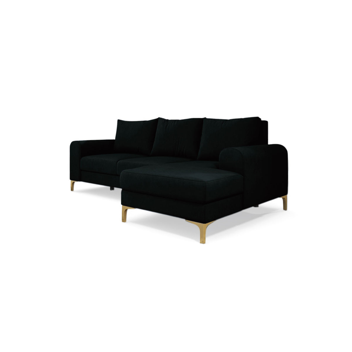 Hjørnesofa Arpelo 245x145 højrevendt Blæksort (MANILA 18) på guldben – hjørnesofa til stuen