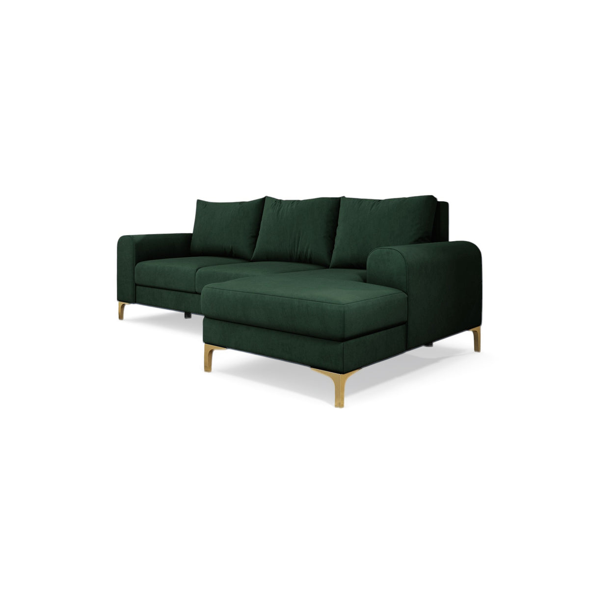 Hjørnesofa Arpelo 245x145 højrevendt Skovmos (MANILA 35) på guldben – moderne hjørnesofa i boho-stil