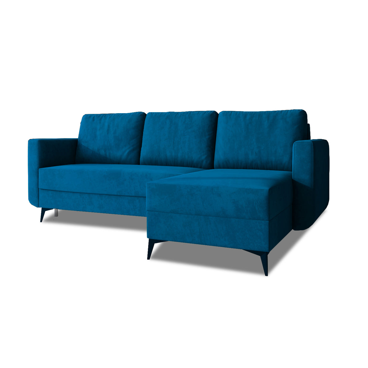 Forra-hjørnesofa 235 cm, natsafir (MANILA 26), højreudgave med høje sorte ben