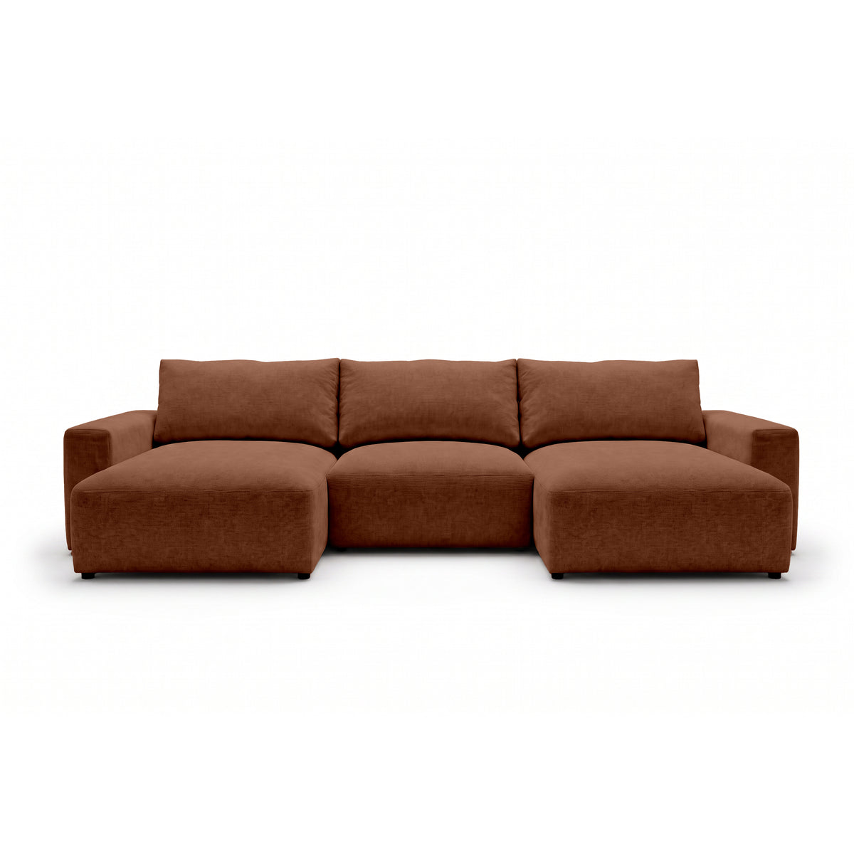 Modulær U-sofa Iskeli 361 cm Kanelmat (ARAGON 56) set forfra – sofa med to chaiselonger i Aragon-stof