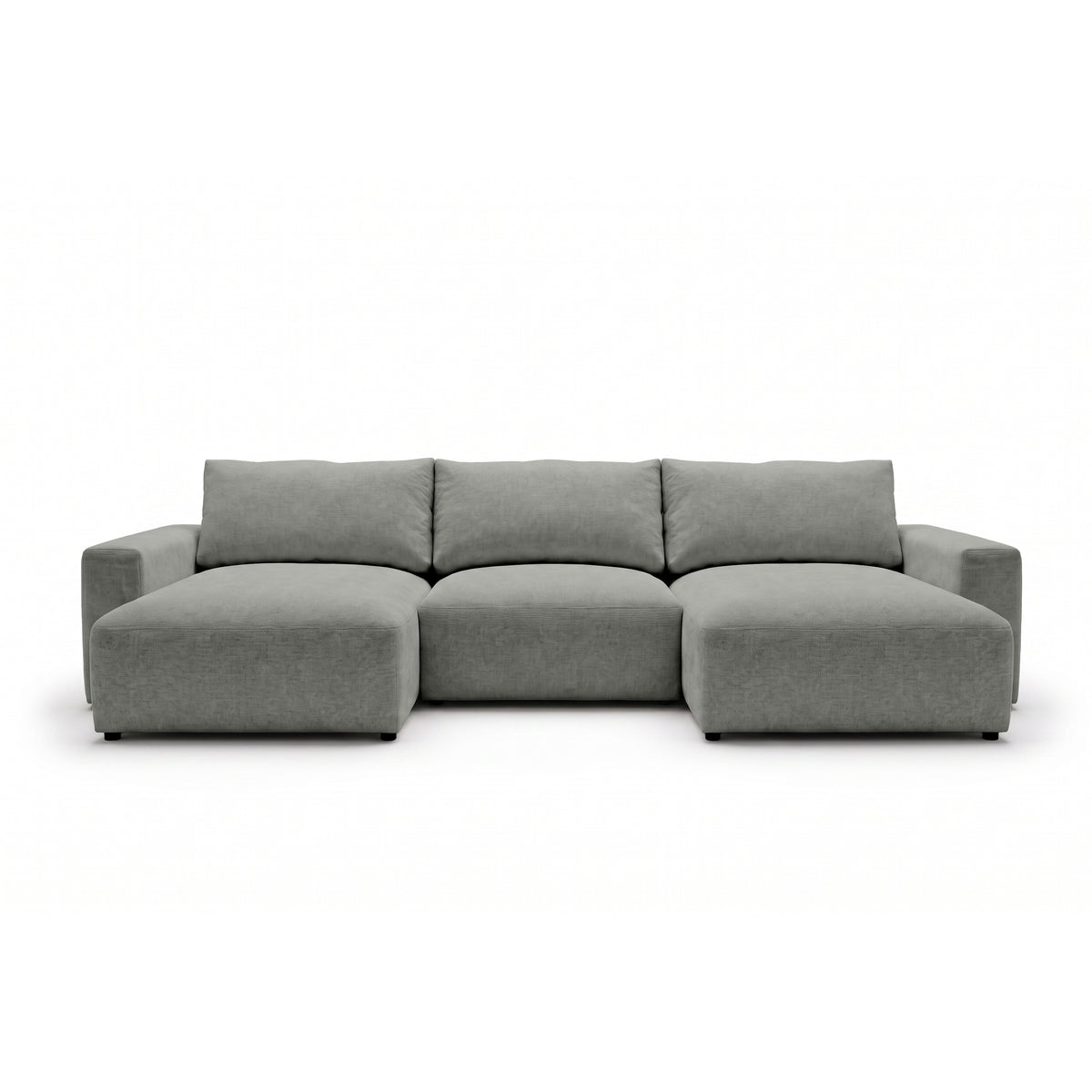 Modulær U-sofa Iskeli 361 cm Ståltone (ARAGON 83) set forfra – sofa med to chaiselonger i Aragon-stof